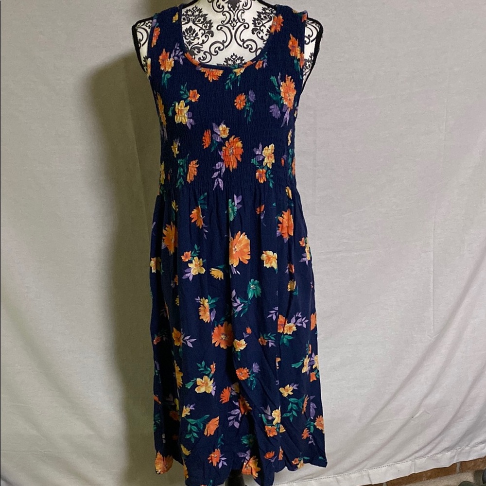 Blue and Orange Sleeveless Midi Sundress Cover up